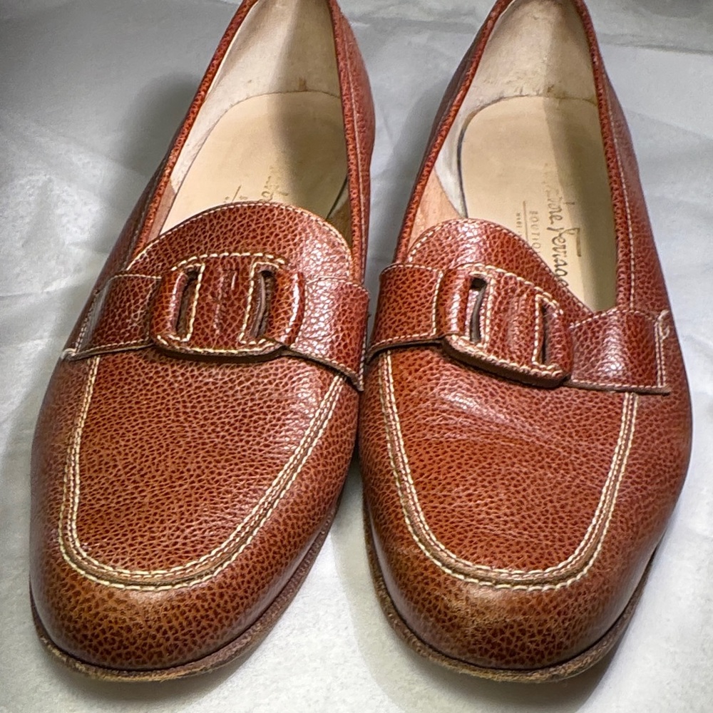Salvatore Ferragamo Brown Textured Loafers